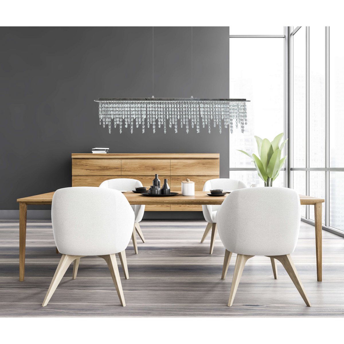 LED hanglamp "diamanten", hanglamp, metaal en kristalglas, chroom, met stevig gebouwd -in LED's, voor eetkamer, woonkamer, gang of kantoor, 120 cm lang