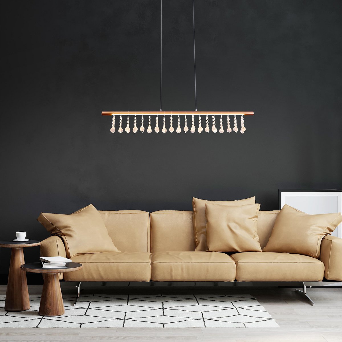 Led hanglamp "nobilis" lengte ongeveer 100 cm, gemaakt van metaal en plastic in goud, met stevig geïnstalleerde LED's, verlichting voor woonkamer, eetkamer of kantoor