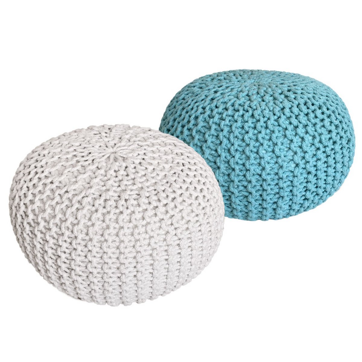 Sitzhocker Pouf SET 2 Stück Ø 55 cm H 37 cm Strickhocker Bodenkissen Grobstrick-Optik nachhaltig