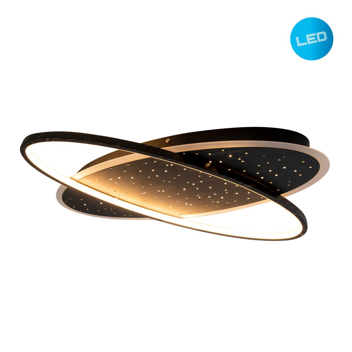 LED -plafondlamp "Stelaris" ongeveer 60 cm lang, gemaakt van metaal en plastic in het zwart, met stevig gebouwde LED's, verlichting voor woonkamers en kantoor