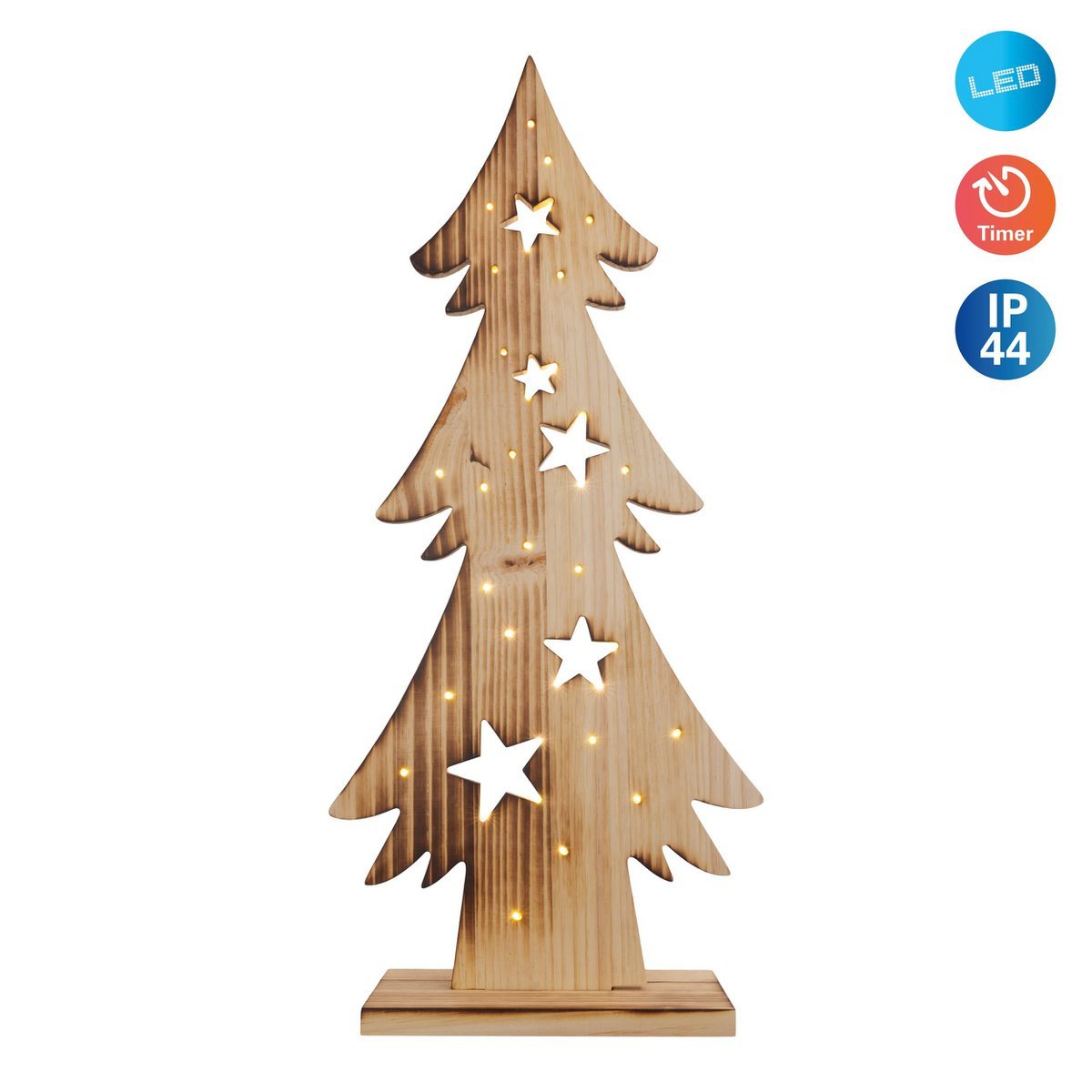 LED Wood Decolum "Fir Tree" groot, gemaakt van natuurlijk hout met vaste LED's, kerstdecoratie voor buiten