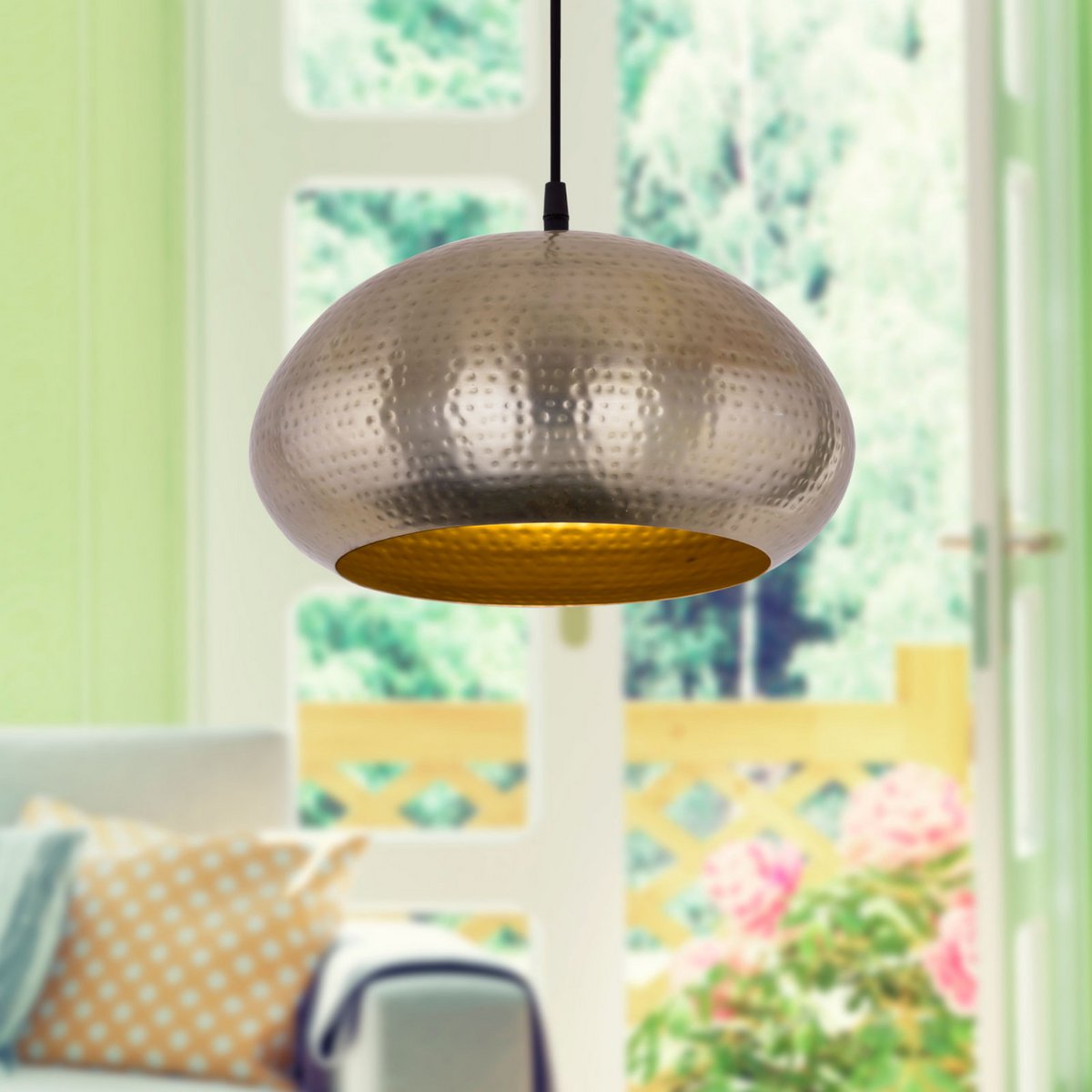 Hangende lamp hanglamp hintlamp metalen eettafel plafondlamp gehembled goud/zilver vintage