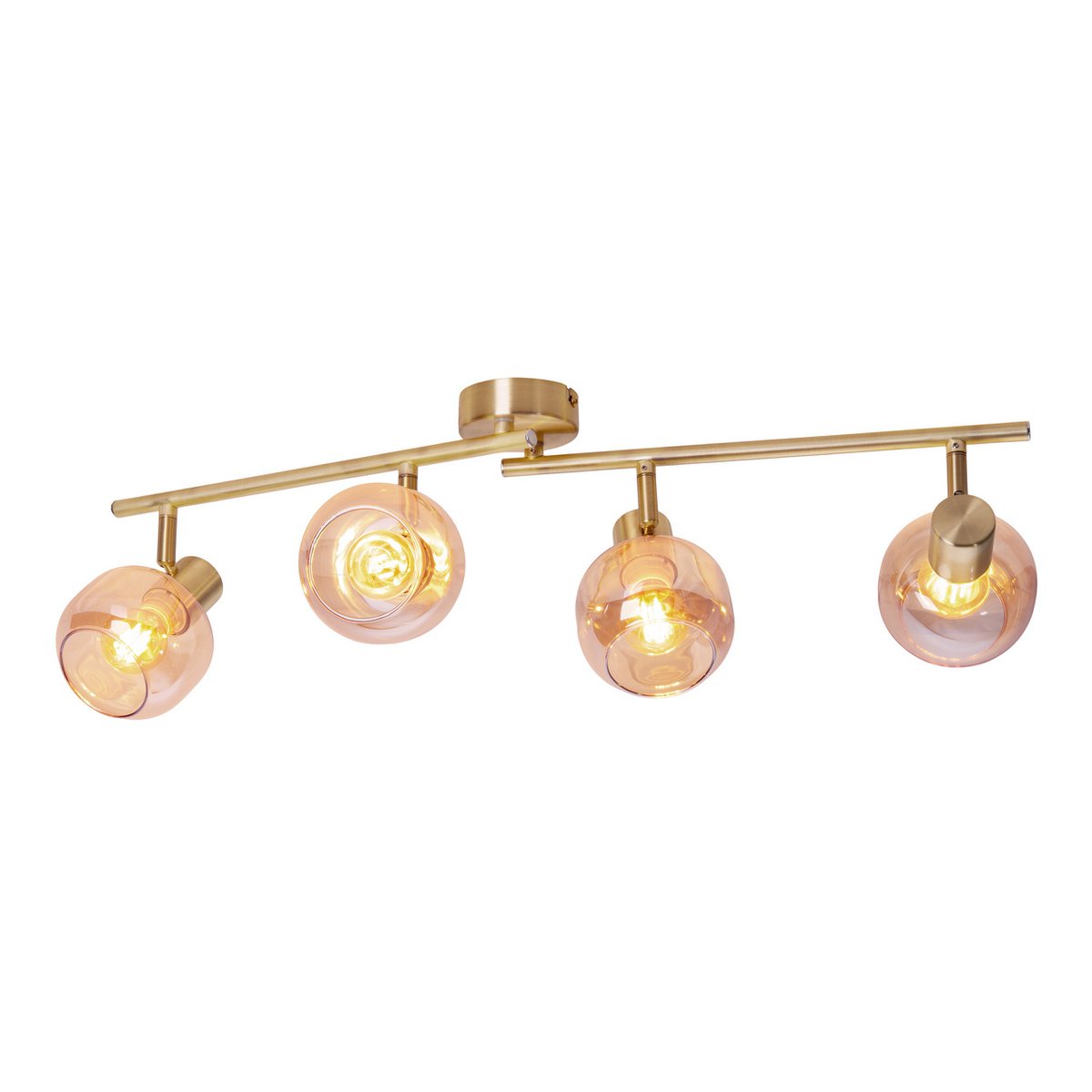 4er spot/plafondlamp "libby", klassieke plafondlamp gemaakt van messing gekleurd metaal en getinte glas in barnsteen, met E14-aansluiting, voor eetkamer, woonkamer, gang of kantoor, 80 cm lang