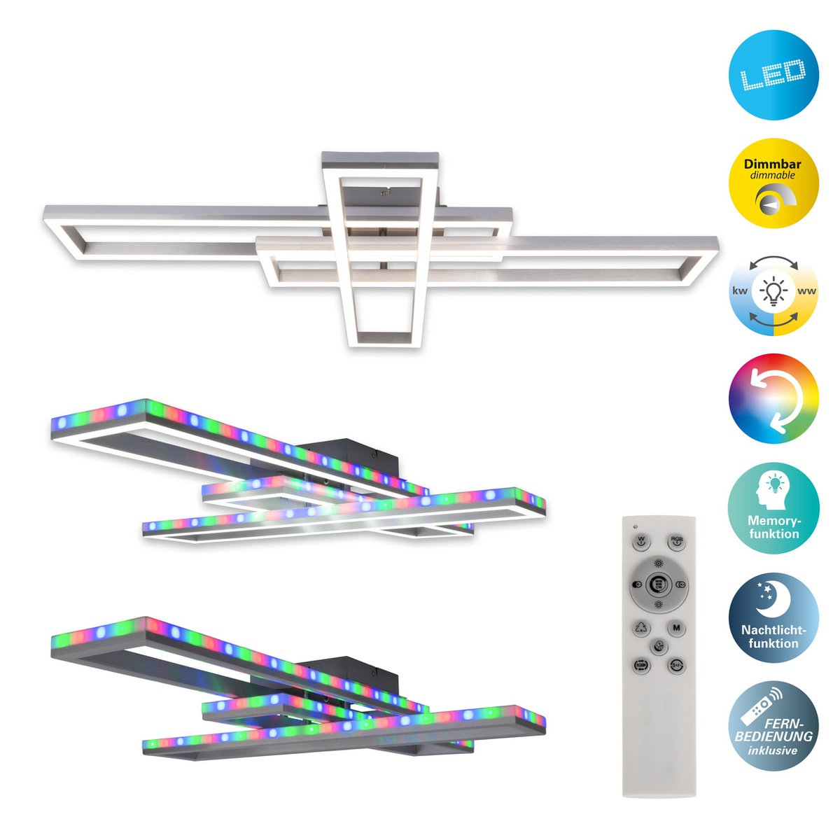 LED CCT-plafondlamp + RGB-backlight "Bantry" met veel functies, 95 cm lang, inclusief afstandsbediening