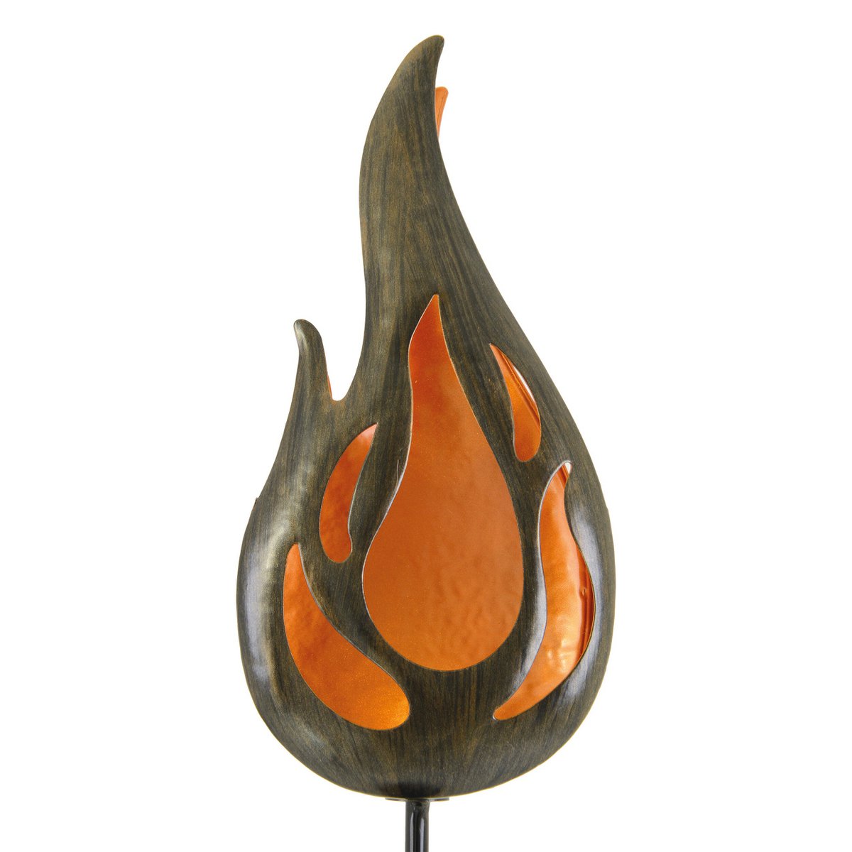 Led Solar Earth Skeer "Flame" aan de buitenkant van de grond Skeer gemaakt van bronzen gekleurd metaal en plastic, met geïntegreerde LED