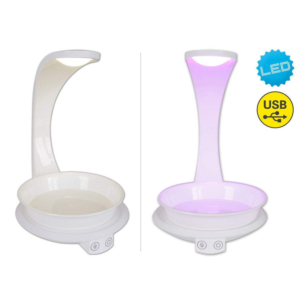 LED -plantentablet Licht 24 cm hoog, gemaakt van metaal en plastic in het wit, met geïntegreerde LED