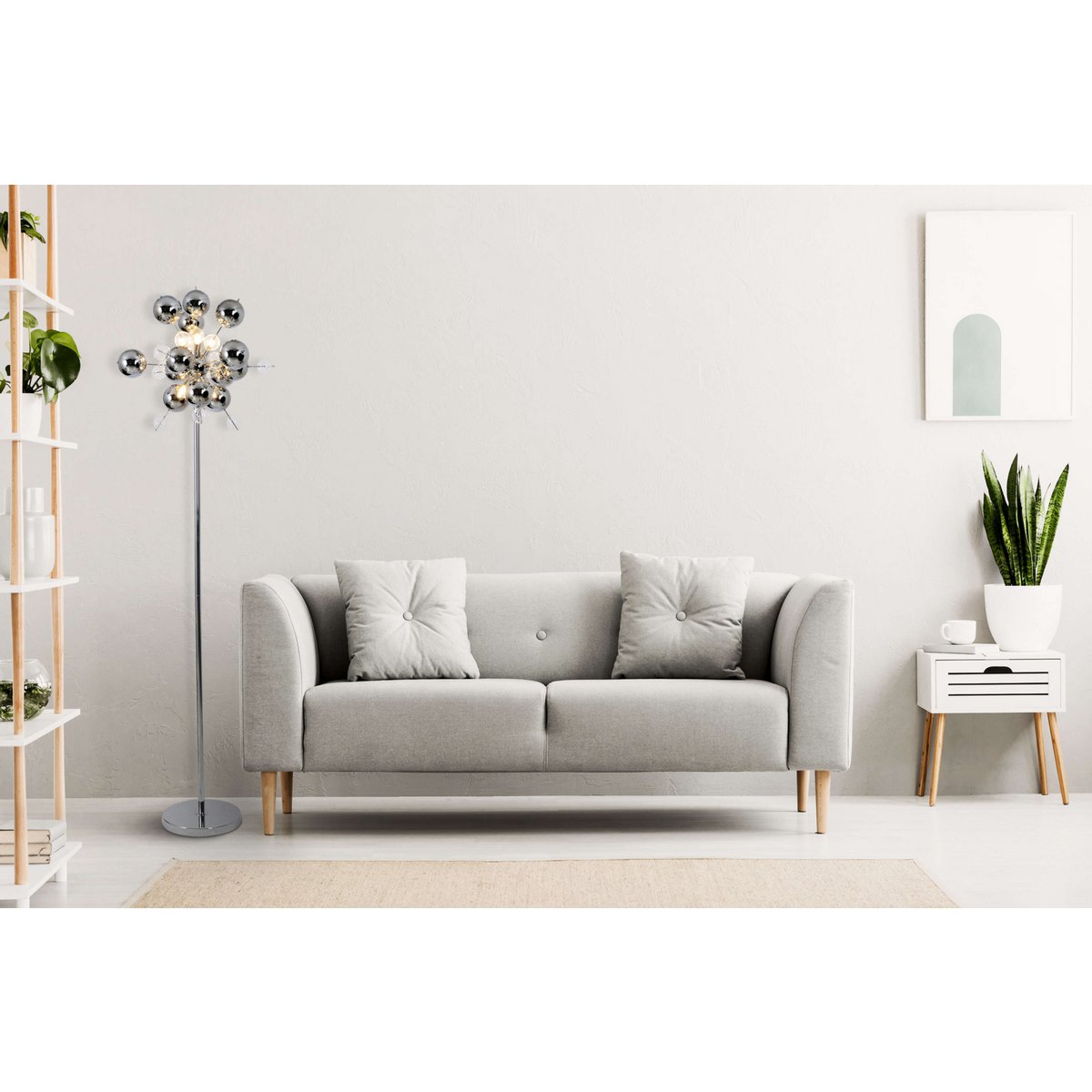 Staande lamp "explosie" in chroom, vloerlamp gemaakt van metaal en glas, chroom, G9, vloerlamp 169 cm hoog