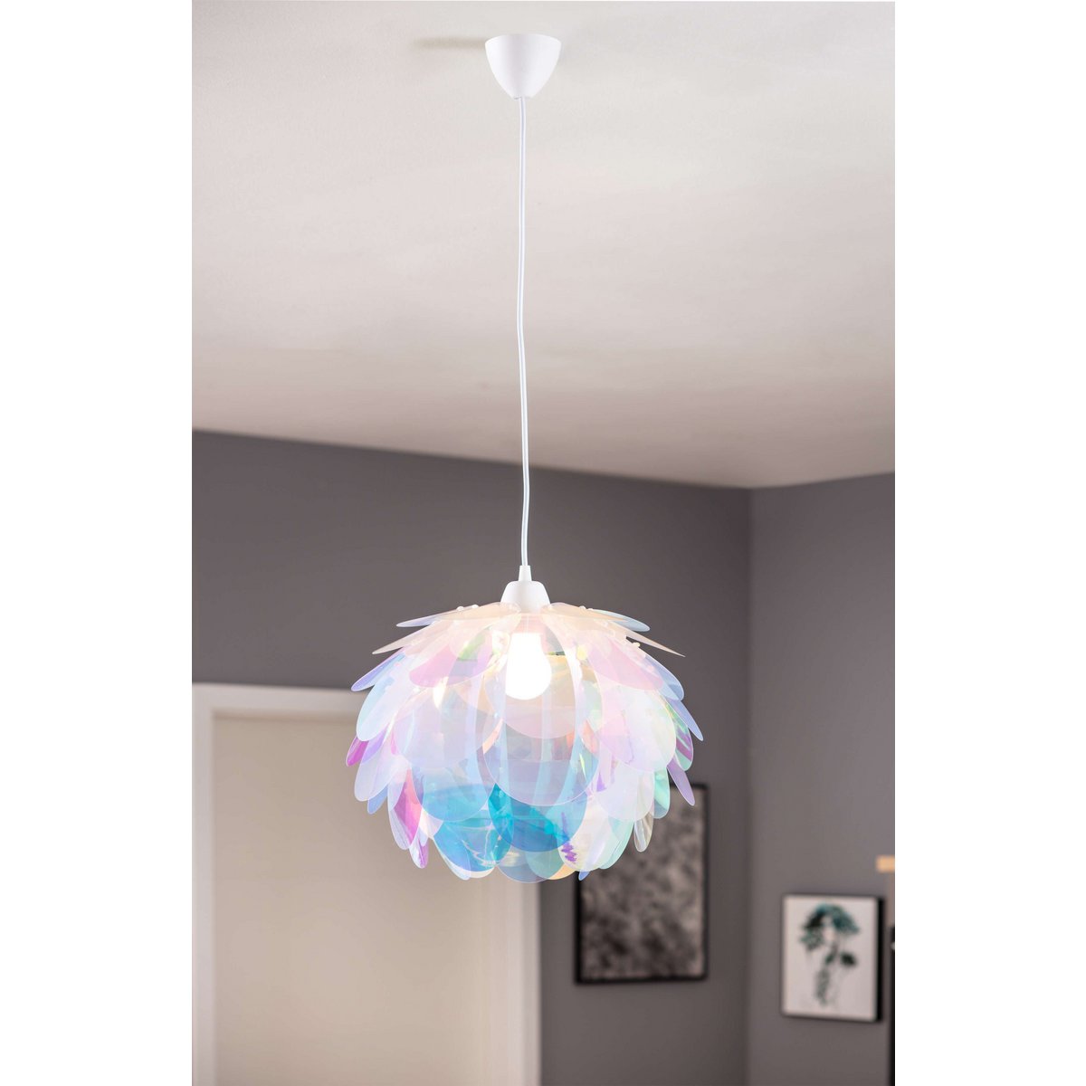 Hanger lamp "fora" gemaakt van metaal en iriserend plastic, e27 socket, verlichting voor woonkamer, eetkamer en kantoor, Ø40 cm