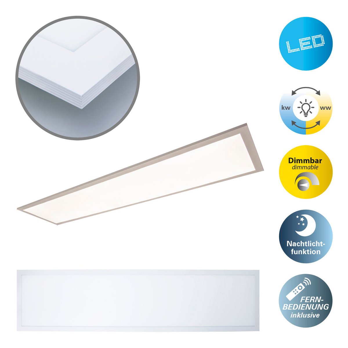 LED -paneel plafondlamp "Nico", functionele metalen plafondlamp en plastic in het wit, met vaste LED's en vele functies, ideaal voor kantoor, oefening of workshop, ca.