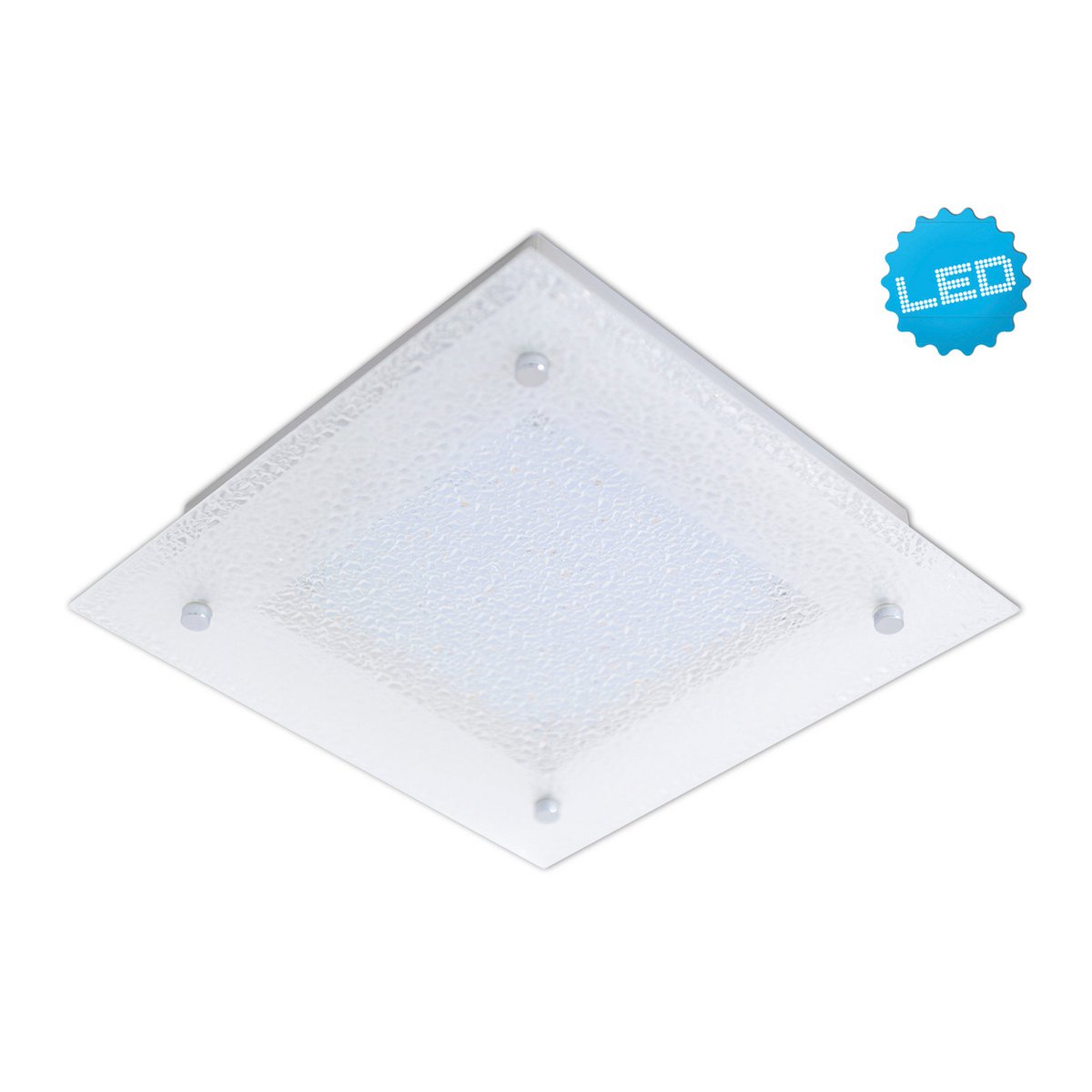 LED-plafondlamp met kristaloptica "Leeds", zijlengte 25 cm, gemaakt van chroomkleurig metaal en helder, gestructureerd glas, geïntegreerde LED's, warm wit