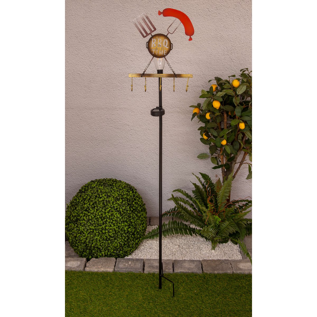 LED Solar Earth Spit H: 130 cm (BBQ), voor buiten, gemalen spiesjes gemaakt van metaal en plastic in roest, met geïntegreerde LED