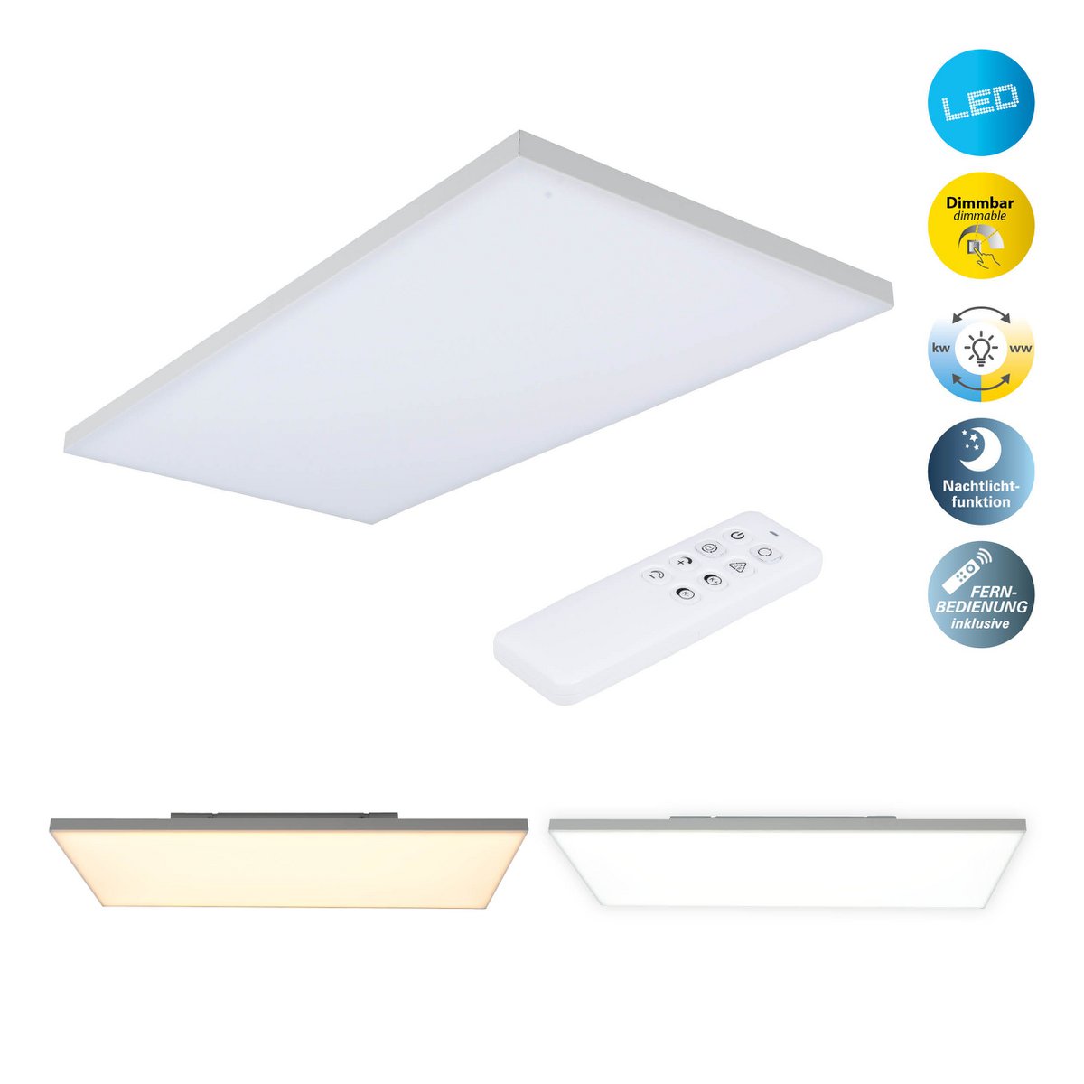 LED -paneel plafondlamp "Carente" lengte 59,5 cm, frameless, vele functies, gemaakt van metaal en plastic, witte, geïntegreerde LED's