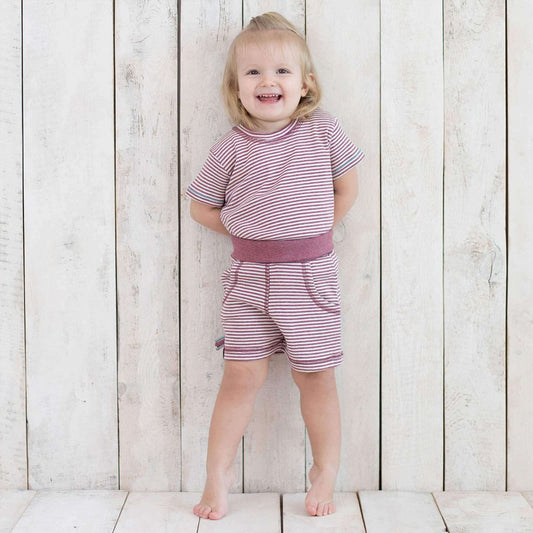 OrganicEra Biologisch baby S/S T-shirt, bordeaux gestreept