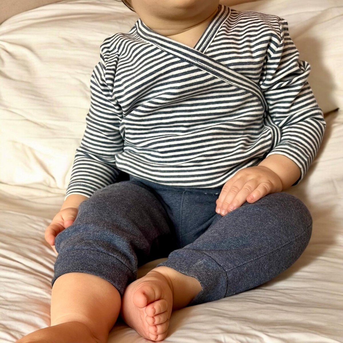 OrganicEra Organic Baby L/S kimono body, indigo gestreept