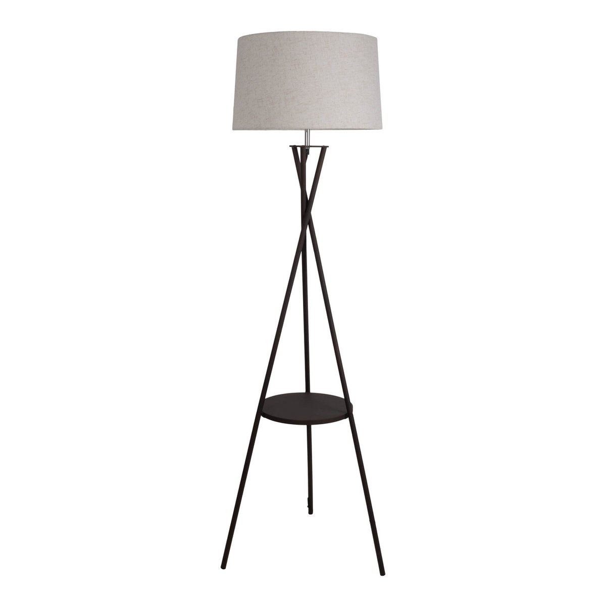 Staande lamp met geïntegreerde "tora" tafel gemaakt van roest -gekleurd metaal en natuurlijk gekleurd textielmateriaal, 158 cm hoog Ø 51 cm, e27