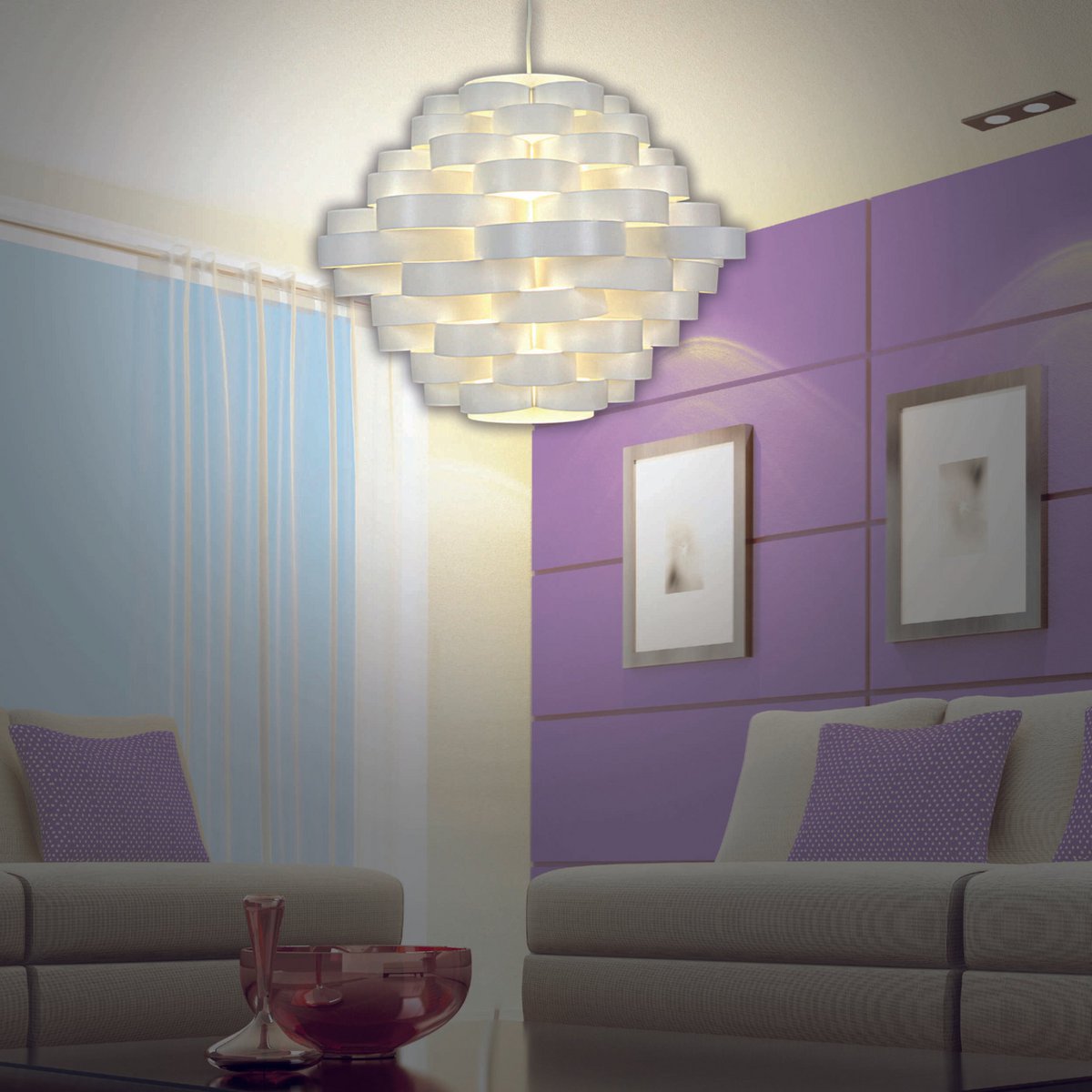 Hanger lamp "witte lijn" gemaakt van plastic in wit, e27, Ø 55 cm