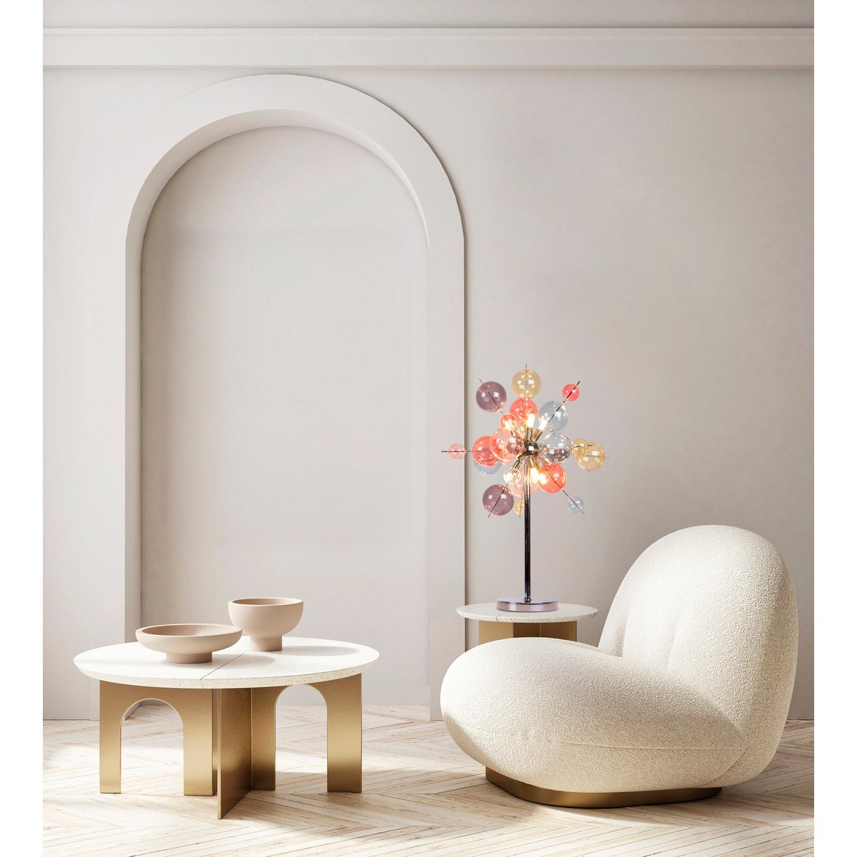 Tafellamp "explosie" pastelkleuren H: 73 cm