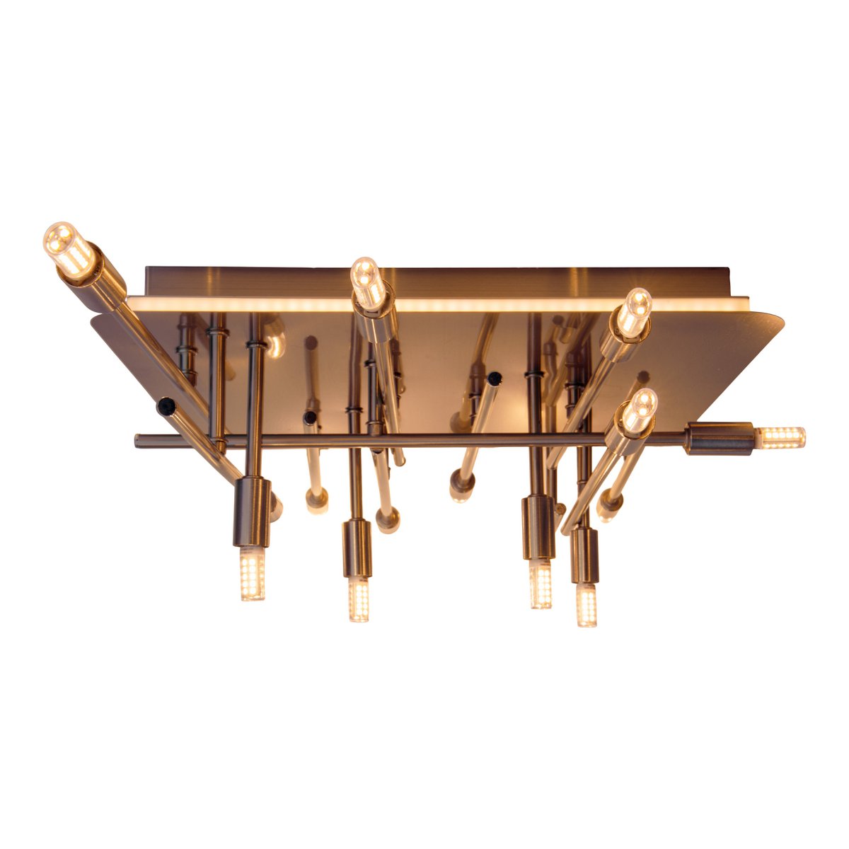 LED -plafondlamp "Ancona" met achtergrondverlichting gemaakt van metaal in roestvrijstalen optiek, G9 -versies, lamp voor woonkamer, eetkamer, gang en kantoor, ca. 71 x 70 cm