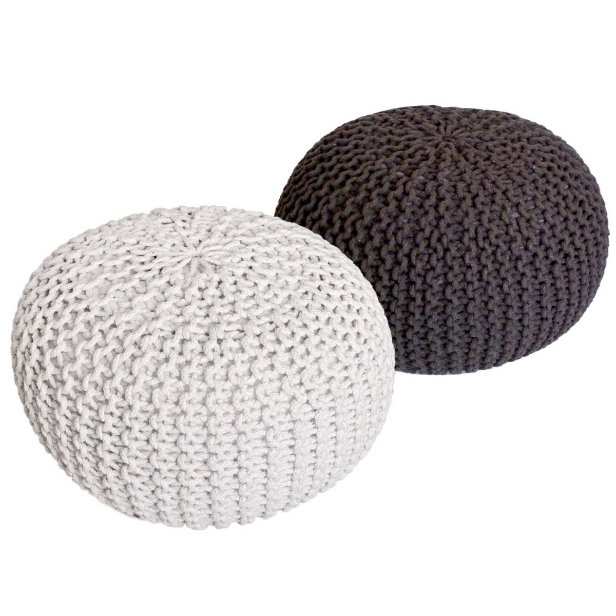 Sitzhocker Pouf SET 2 Stück Ø 55 cm H 37 cm Strickhocker Bodenkissen Grobstrick-Optik nachhaltig