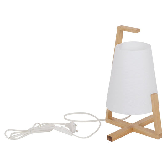 Bamboo -tafellamp met plastic scherm "Shoji", met bamboe frame, natuur en wit, ongeveer 32 cm hoog, E14, voor woonkamer, eetkamer en kantoor