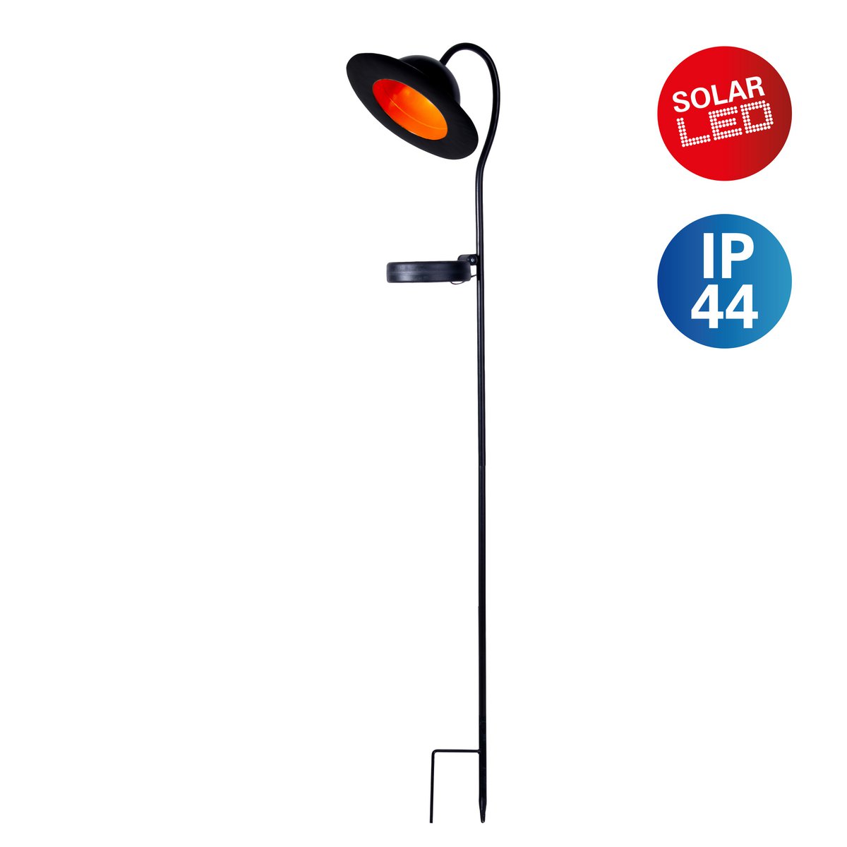 LED Solar Lamp "Bowler" met een spies voor de tuin en terras gemaakt van metaal en plastic in het zwart, met stevig gebouwd -in LED's, zonnelamp voor de tuin 86 cm hoog