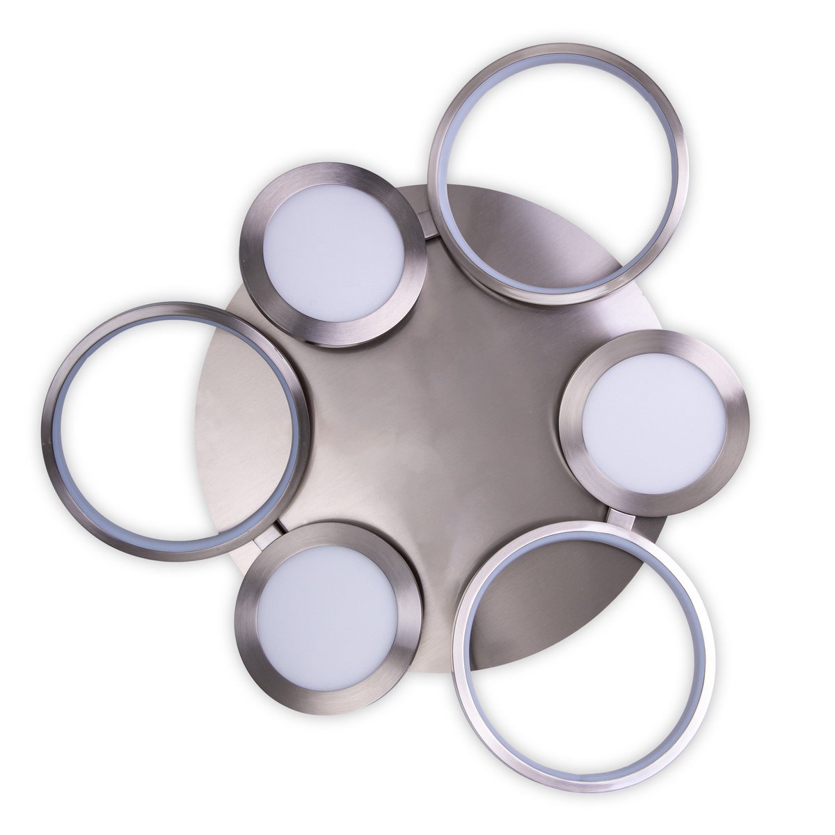 LED-plafondlicht "Stelari" Ø 56 cm, gemaakt van metaal in stalen blank en wit plastic, met stevig ingebouwde LED's, plafondlamp voor woonkamers of kantoor