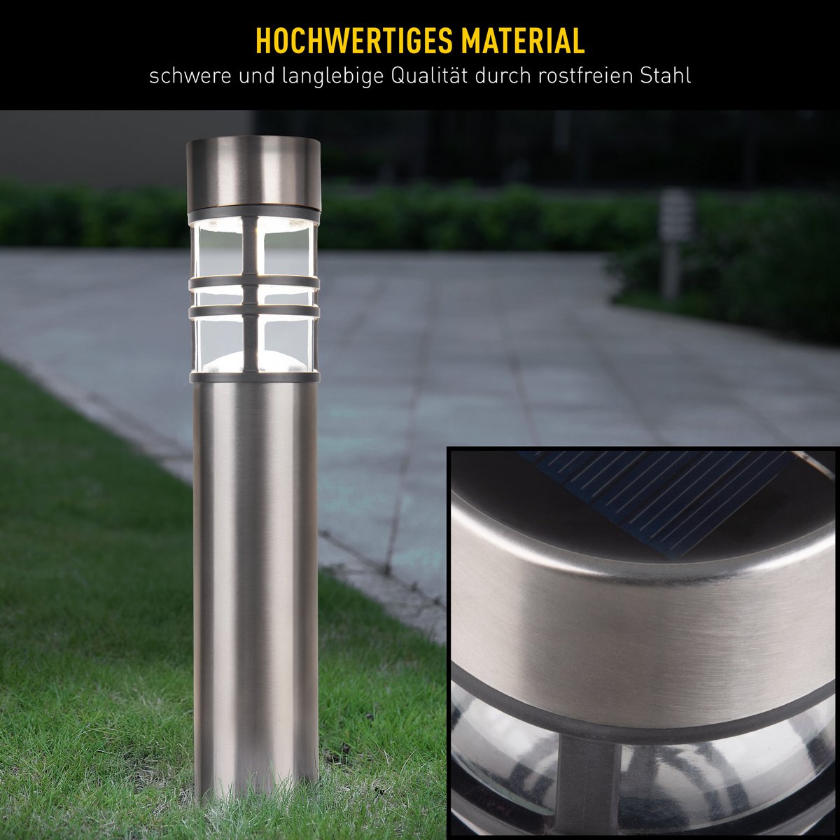 Zonne-decoratedspieß "Bobby" in de 3 set, Ø 6,2 cm, 42 cm hoog, metaal in stalen blank, plastic, geïntegreerde leds warm wit wit