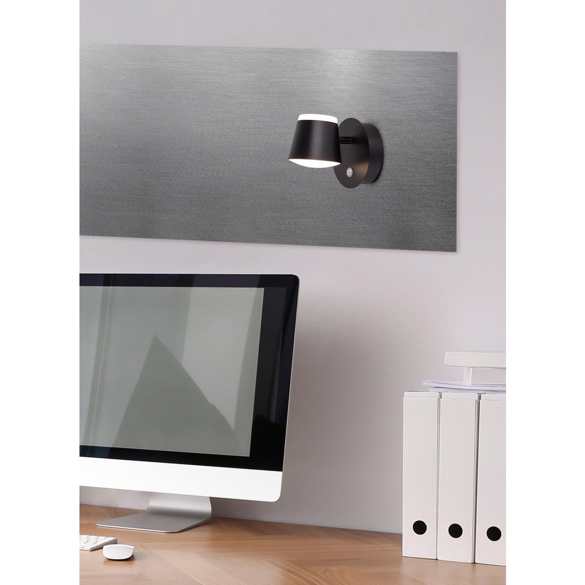 Wordeloos wandlicht "tondo" magnetisch, ca. 12 x 14,5 cm, gemaakt van black metal, voor binnen