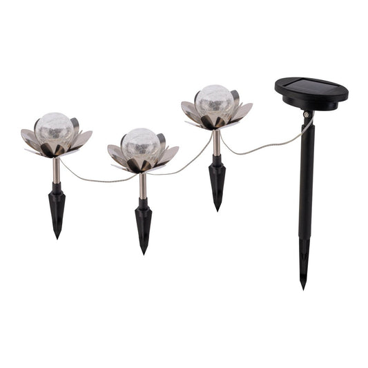 Solar-deco-earthspieß 3 set "lule" Ø ca. 10 cm, ca. 20 cm hoog, roestvrij staal, glas met een knettereffect