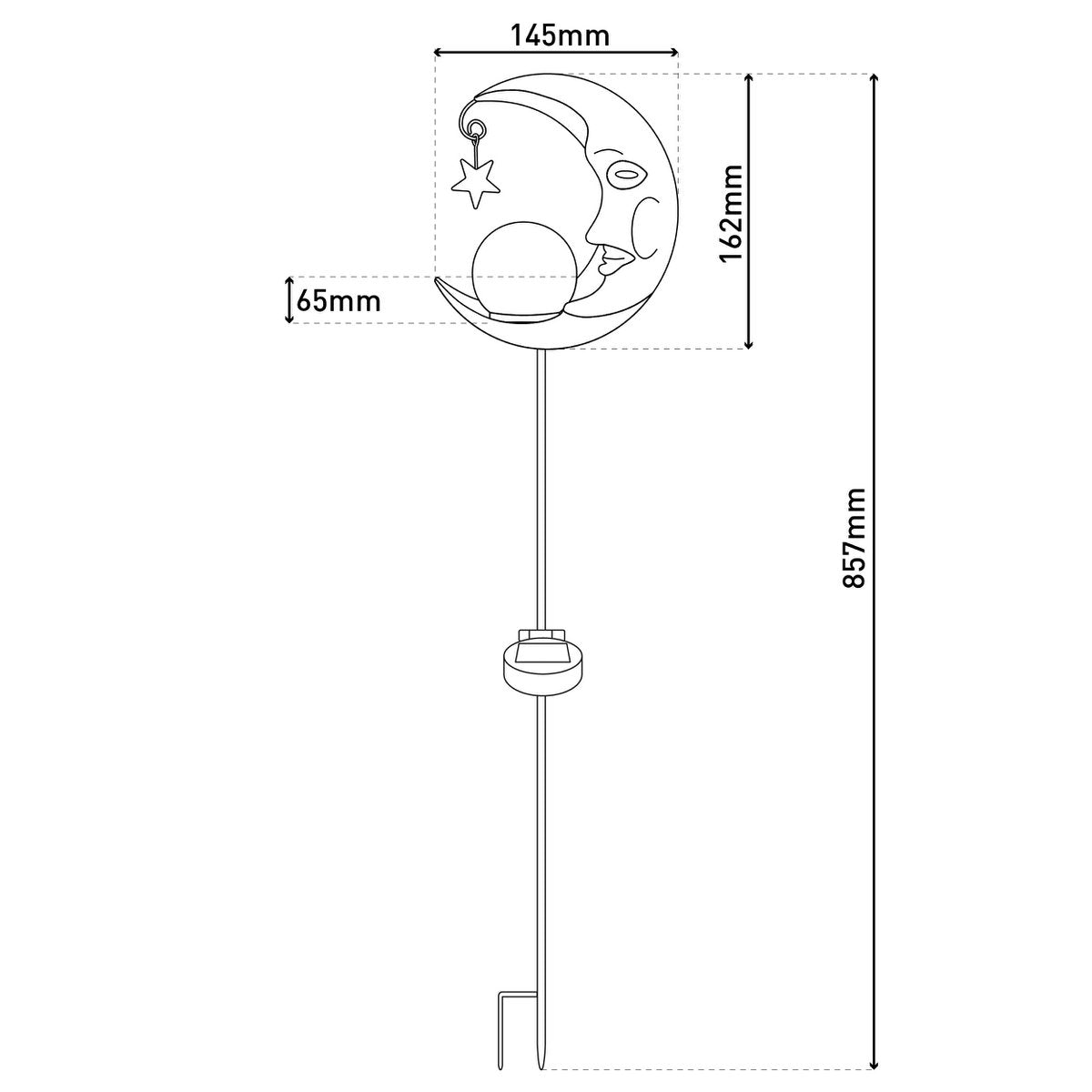 Led Solar Earth Spit "Moon", voor buiten, metaal en glazen aarde spies in zilver, met geïntegreerde LED