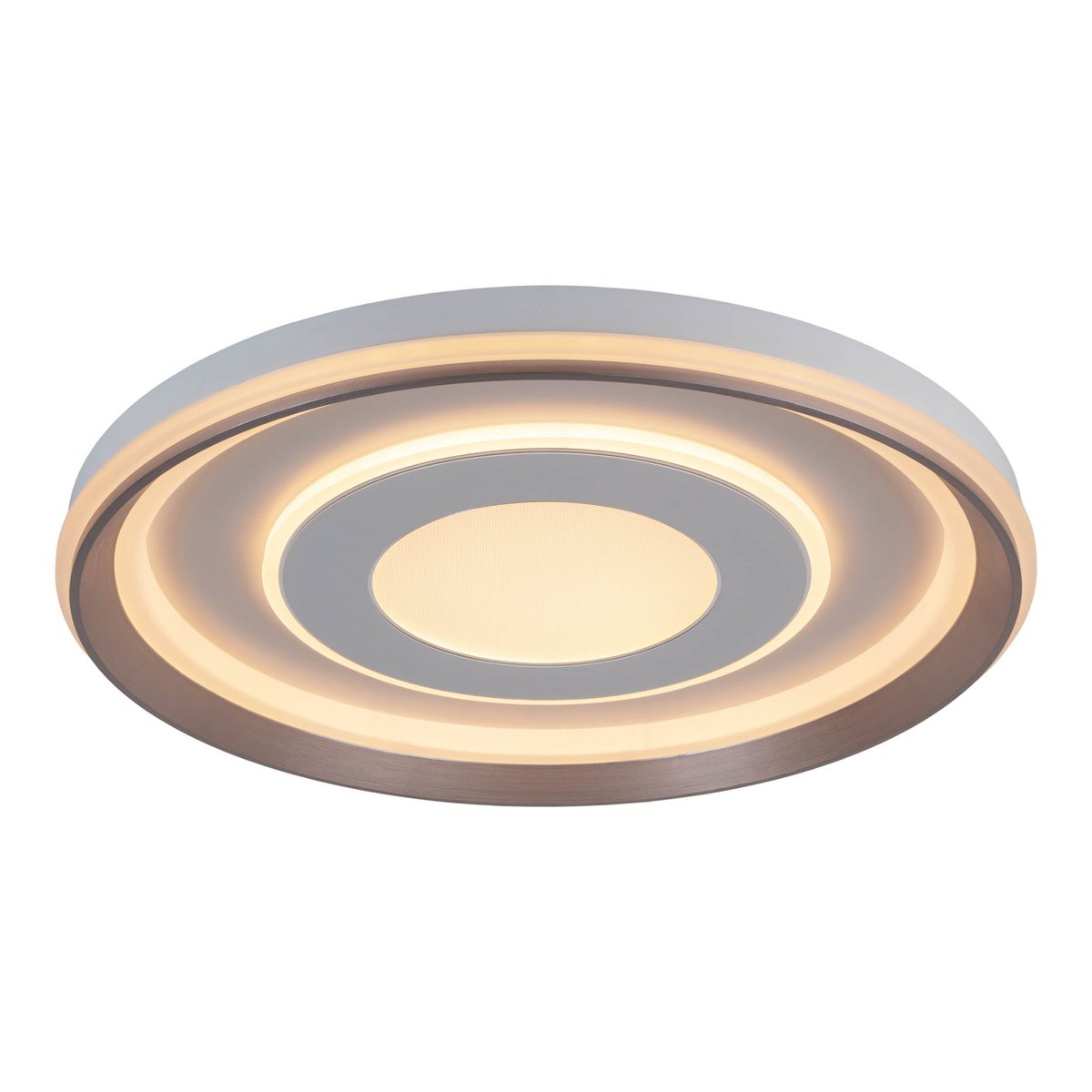 LED-plafondlamp "Doira" Ø 50,5 cm, 7,5 cm hoog, metaal en plastic in zilver en wit, geïntegreerde LED's, 3600 lm licht licht, dimable, CCT-functie 3000-6500 K, nachtlichtfunctie