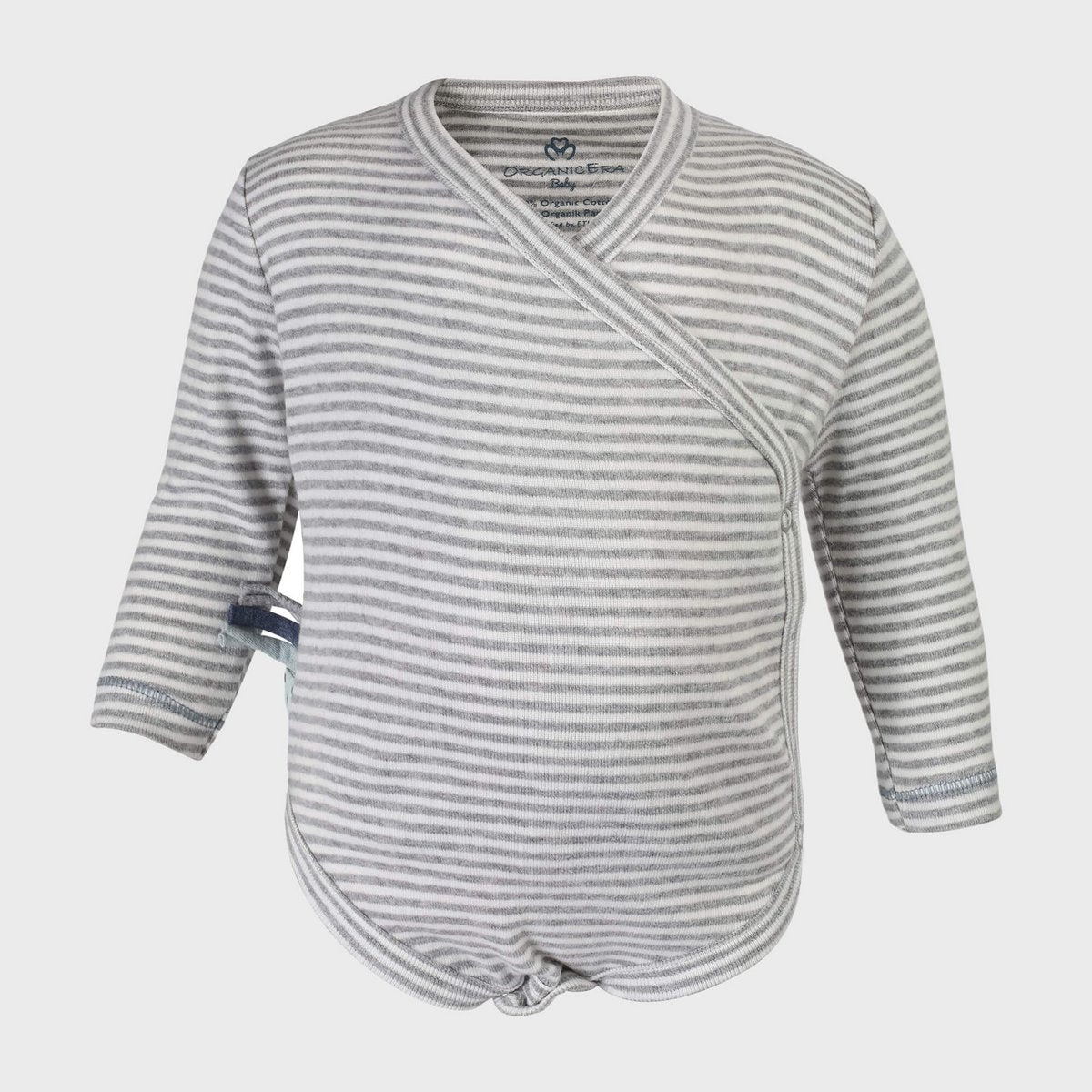 OrganicEra Organic Baby L/S Kimono body, grijs gestreept