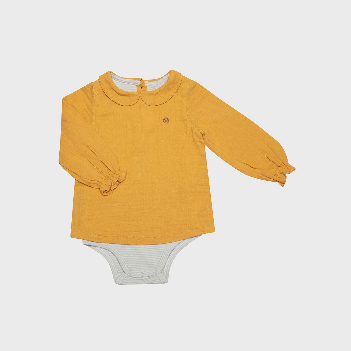 OrganicEra Biologische mousseline Peter Pan-kraag bodyblouse, mosterdgeel