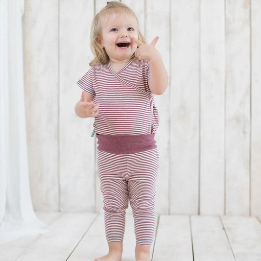 OrganicEra Organic Baby S/S Kimono body, bordeaux gestreept