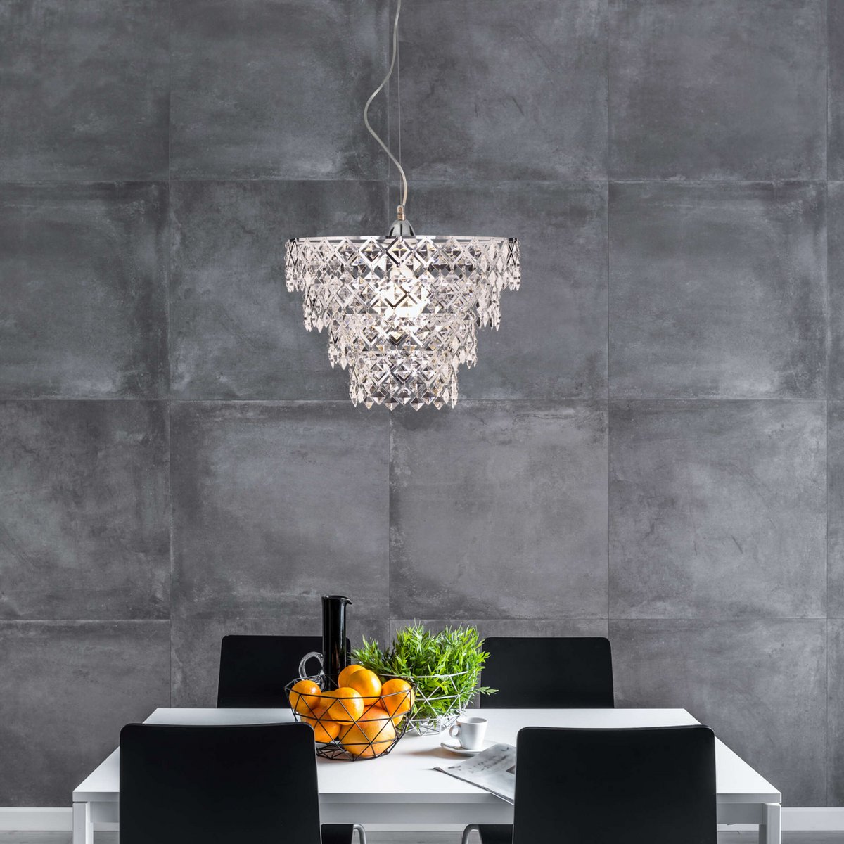 Acryl hanger lamp "fancy", moderne kroonluchter gemaakt van metaal en plastic in chroom, met E27 -versie en een Øvon 38 cm