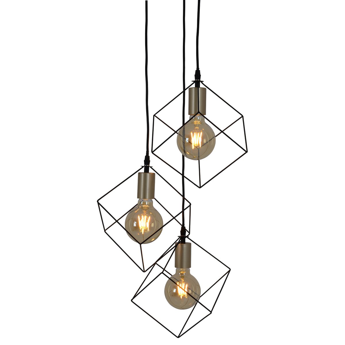 3 Flame hanglamp "Canto", hintlamp gemaakt van zwart en goud, E27-Socket-versie, voor eetkamer, woonkamer, gang of kantoor, 39 x 39 cm