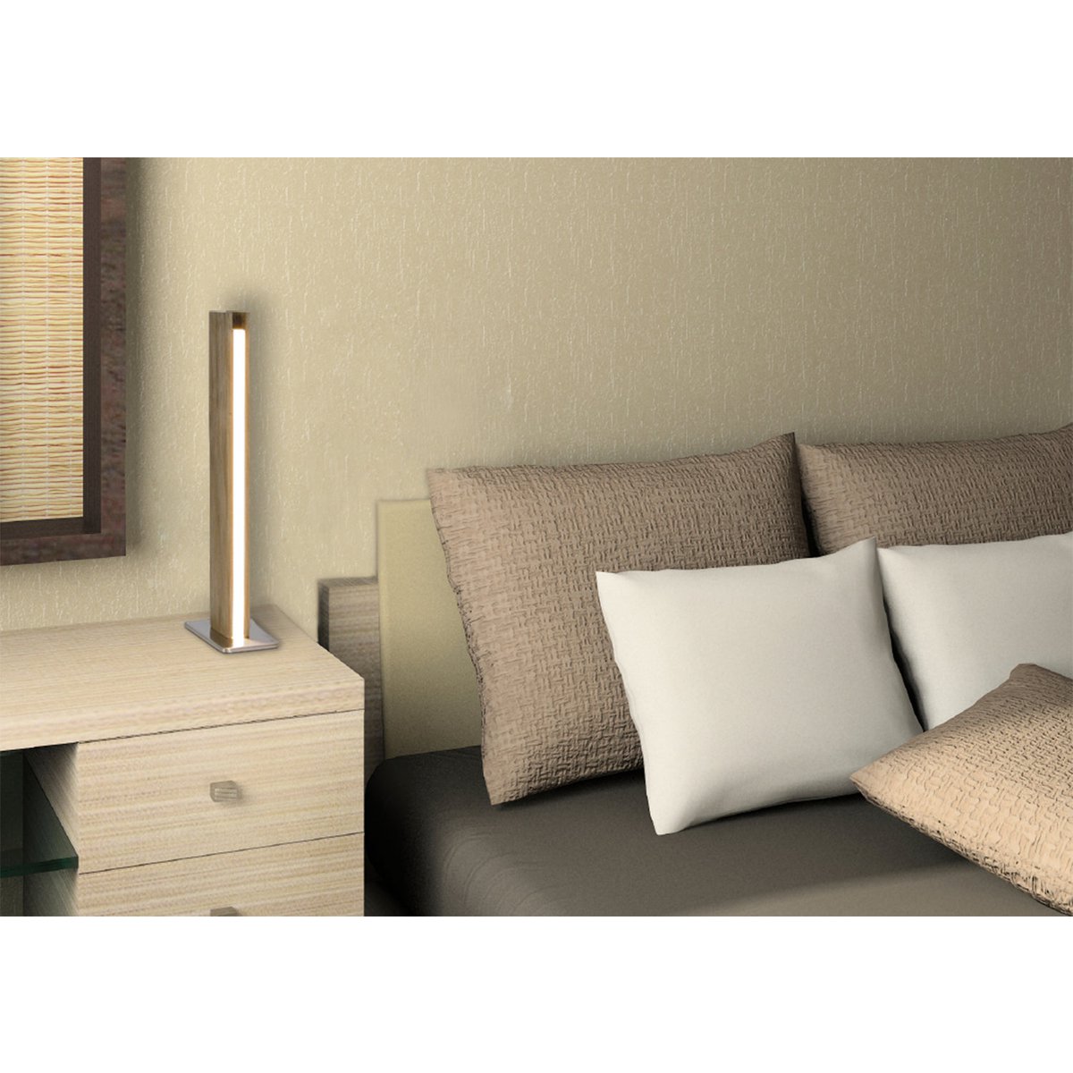 LED -tafellamp "rechte" 51 cm hoog, gemaakt van metaal, plastic en ashout, met stevig geïnstalleerde LED's, warm wit (770 lm, 3000k), dimable