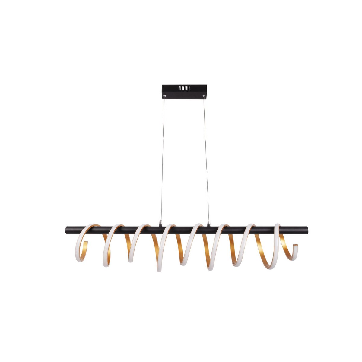 LED -hanglamp "Belleza", moderne metalen hanglamp en plastic zwart, goud en wit, met stevig ingebouwde LED's, 100 cm lang. De ideale verlichting voor woonkamer, eetkamer of keuken.