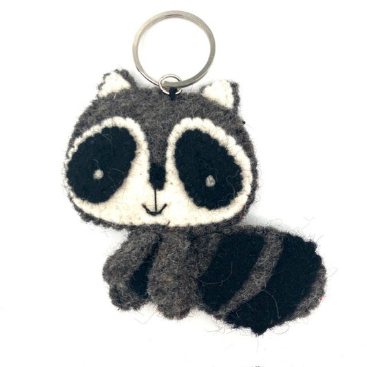Luna -Leena Keychain Flat Racoon / Panda Gray - Bag Charm - Wool Filt - Handmade in Nepal