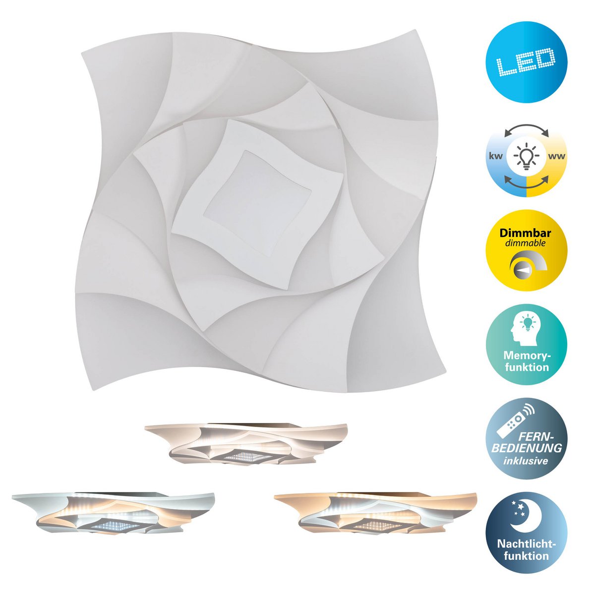 LED -plafondlamp 3D -effect "liora" Ø 48 cm, met veel functies, waaronder afstandsbediening