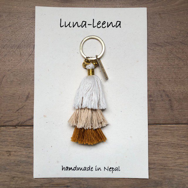 Luna -Leena Keychain Tassels Brown - Bag Charm - Organic Cotton - Handmade in Nepal - Bag Hanger
