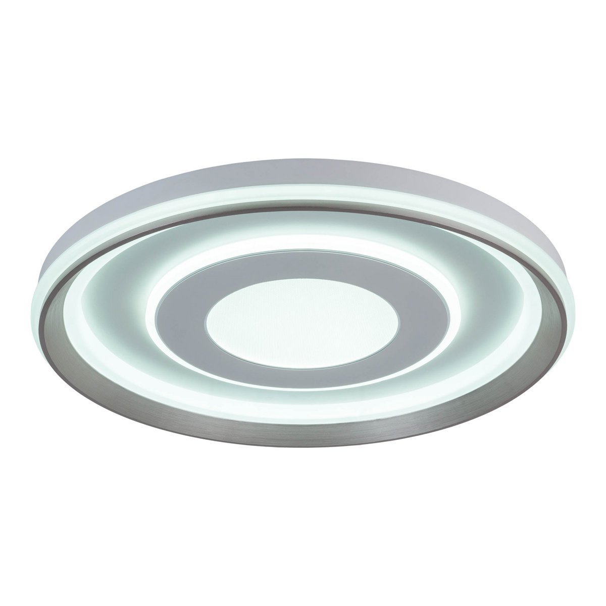 LED-plafondlamp "Doira" Ø 50,5 cm, 7,5 cm hoog, metaal en plastic in zilver en wit, geïntegreerde LED's, 3600 lm licht licht, dimable, CCT-functie 3000-6500 K, nachtlichtfunctie