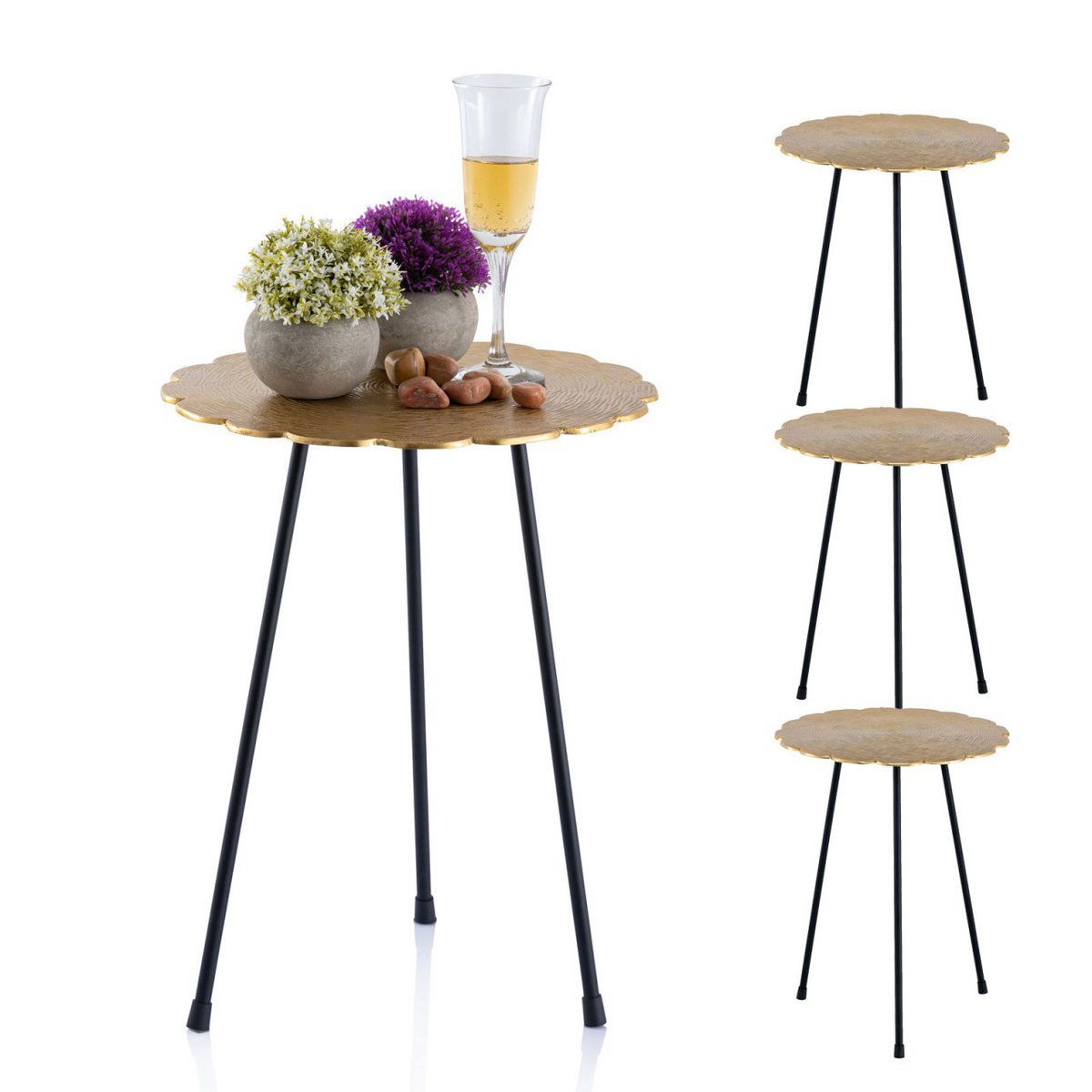 Bijzettafel metaal 4-delige siertafel Hilton ø 35 x H 45 cm rond zilver of goud aluminium