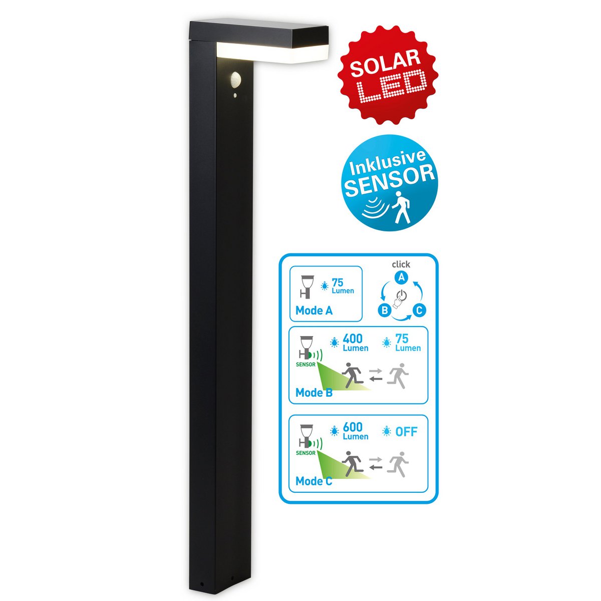 LED Solar Outdoor Base Light "Filius" H: 50 cm, gemaakt van metaal en plastic in antraciet, met geïntegreerde LED