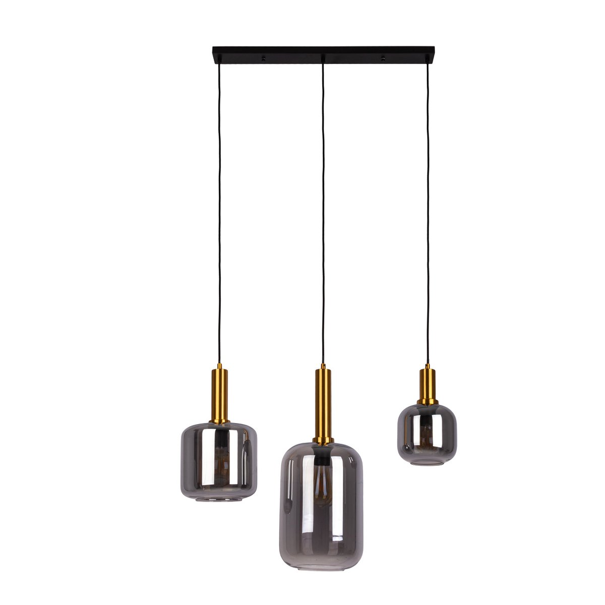 3 hanglamp "fumo", hanglamp gemaakt van metaal en glas in zwart, met E14 -aansluiting, voor eetkamer, woonkamer, gang of kantoor, hangende lamp 82 cm lang