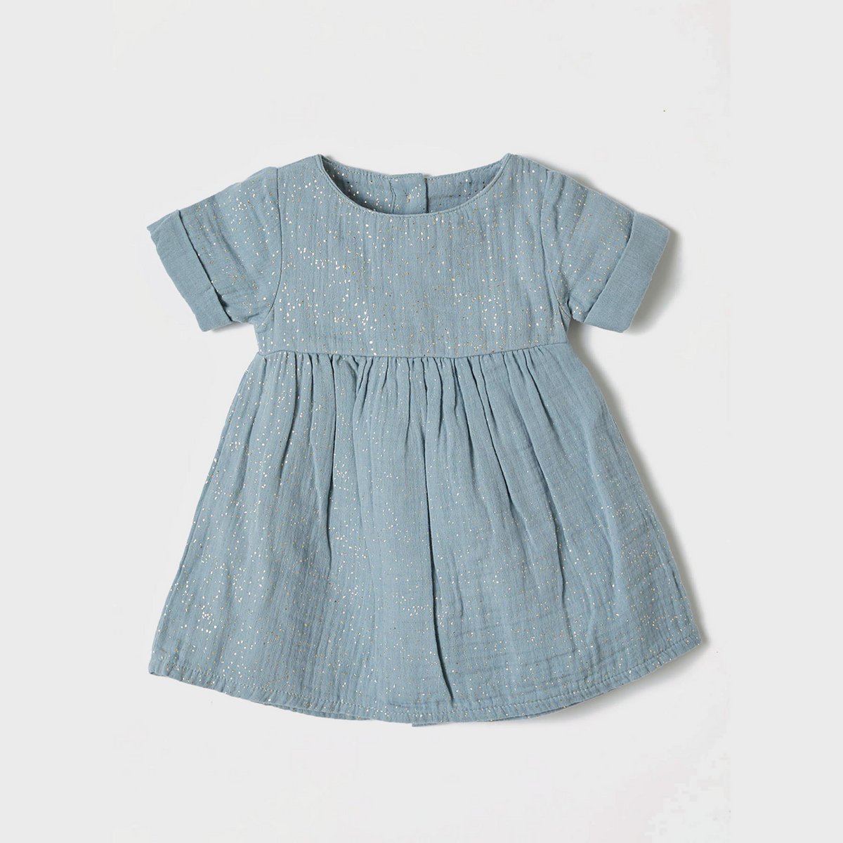 OrganicEra Organische mousseline jurk met korte mouwen en glitter, aqua