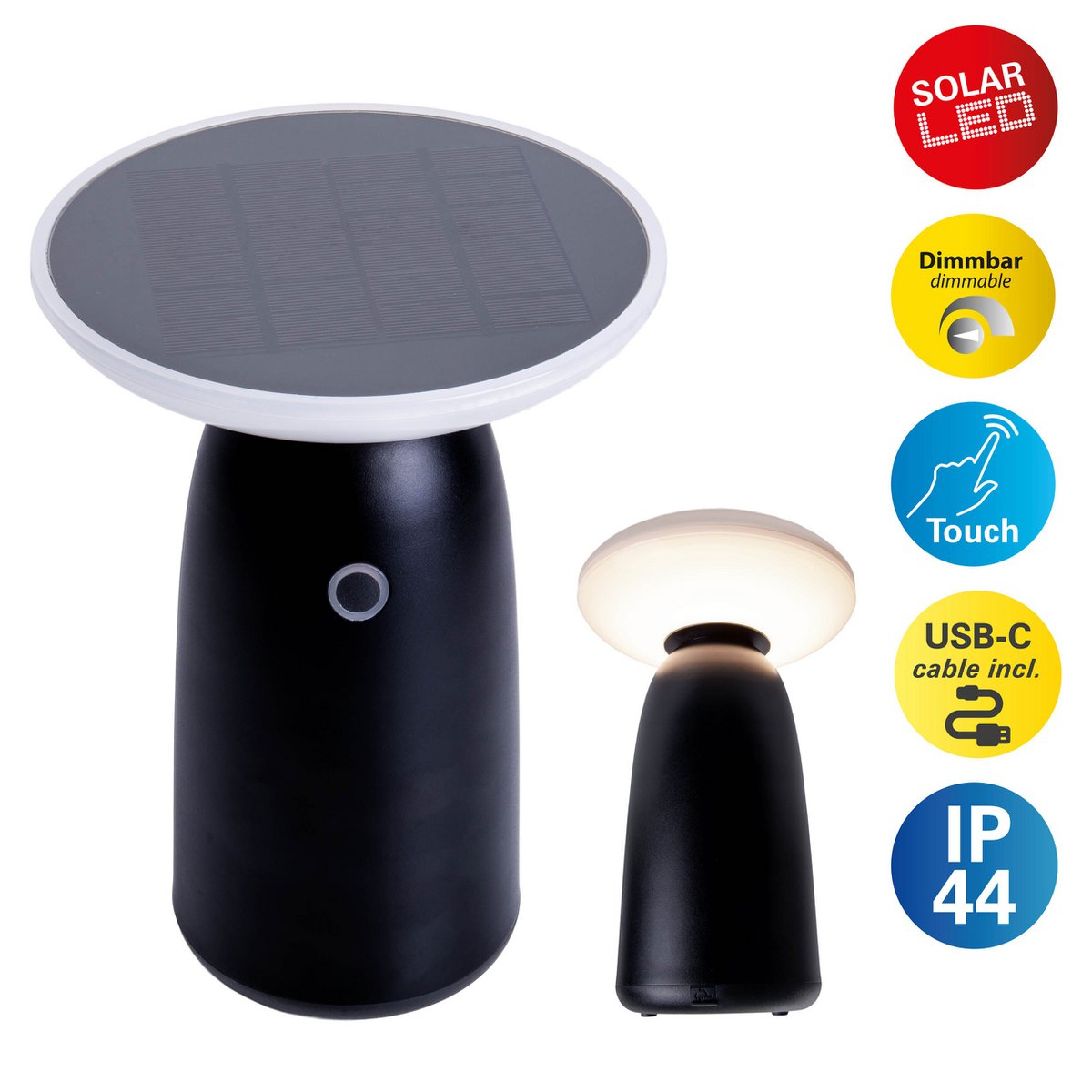 LED Solar Light "ADA" zwart voor buiten, LED -tafellamp gemaakt van metaal en plastic 22,5 x 16 cm