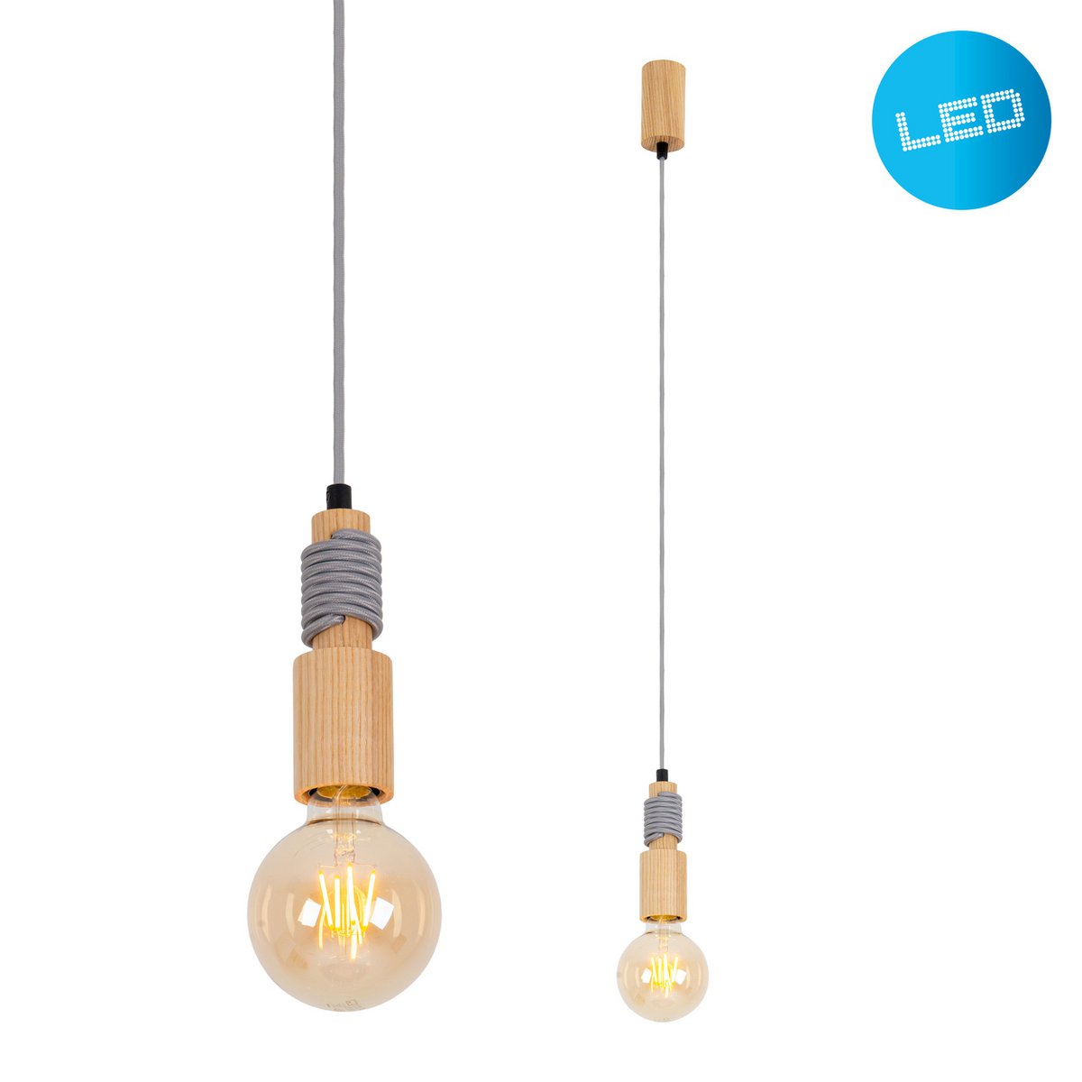 LED houten dakdak met textielkabel "Bento" inclusief E27/4W LED