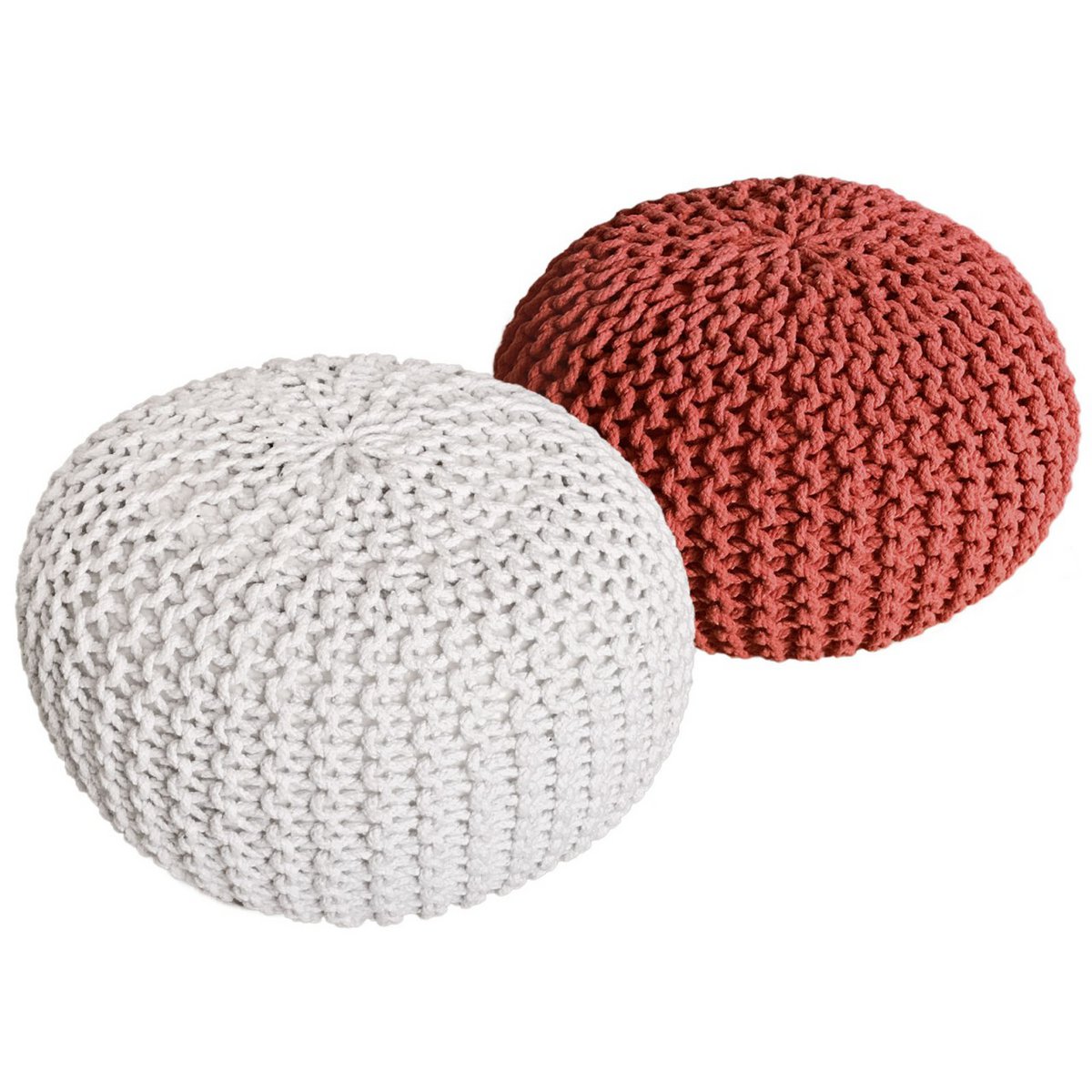 Sitzhocker Pouf SET 2 Stück Ø 55 cm H 37 cm Strickhocker Bodenkissen Grobstrick-Optik nachhaltig