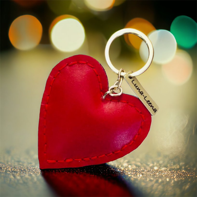 Luna -Leena Keychain Heart Rood - Bag Charme - 100% leer - Handgemaakt in Nepal